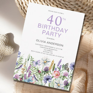 Invitation 40e anniversaire Purple Floral Botanique
