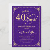 Invitation 40e anniversaire - Purple Gold Damask (Devant)