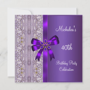 Invitation 40e anniversaire Purple Gold Floral Jewel Bow