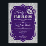 Invitation 40e anniversaire - Quarante fabuleux argent pourpr<br><div class="desc">Invitation du 40e anniversaire. Elégant design blanc violet avec fausse parties scintillant argent. Comprend des lèvres baiser,  confetti et police de script. Parfait pour une soirée d'anniversaire élégante. Trente Fabuleux ! Message-moi si vous avez besoin d'une personnalisation plus poussée.</div>