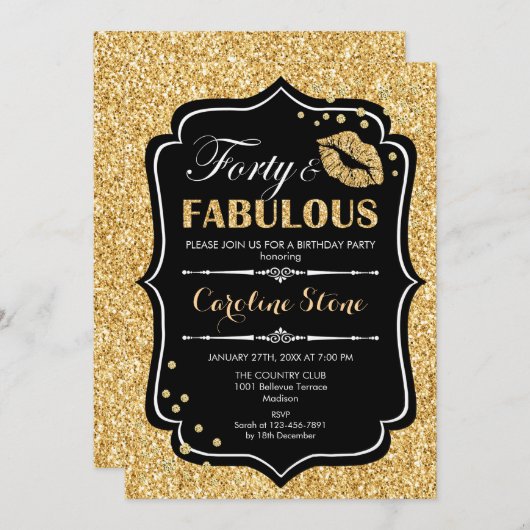 Invitation 40e anniversaire - Quarante Fabuleux Gold Black (Devant / Derrière)