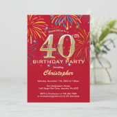 Invitation 40e anniversaire Red and Gold Rainbow Fireworks (Debout devant)