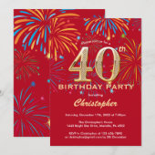 Invitation 40e anniversaire Red and Gold Rainbow Fireworks (Devant / Derrière)