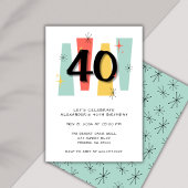 Invitation 40e Anniversaire Retro Midsiècle moderne coloré