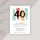 Invitation 40e Anniversaire Retro Midsiècle moderne coloré