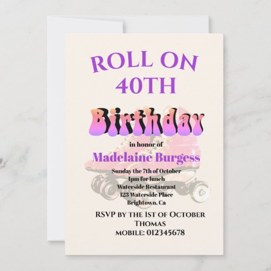 Invitation 40e anniversaire Retro Roller Skate Sunbeam (Dos)