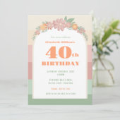 Invitation - 40e anniversaire - rétro rose floral (Debout devant)