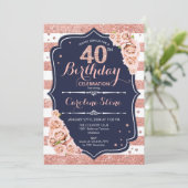 Invitation 40e anniversaire - Rose de la marine Gold et White (Debout devant)