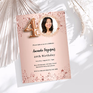 Invitation 40e anniversaire rose étoiles photo en or
