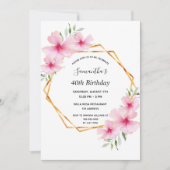 Invitation 40e anniversaire rose floraux or géométrique (Devant)