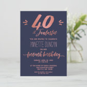 Invitation 40e anniversaire Rose Gold Blue soirée tendance (Debout devant)