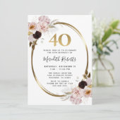 Invitation 40e anniversaire Rose Gold Metallic Floral Party (Debout devant)