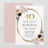 Invitation 40e anniversaire Rose Gold Metallic Floral Party (Devant / Derrière)
