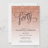 Invitation 40e anniversaire Rose Gold Ombre Parties scintilla (Devant)