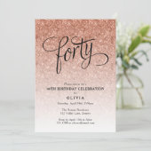 Invitation 40e anniversaire Rose Gold Ombre Parties scintilla (Debout devant)