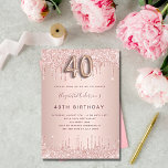 Invitation 40e anniversaire rose gouttes d'or rousse<br><div class="desc">Une invitation moderne, élégante et glamour pour une fête de 40e anniversaire. Un arrière - plan en or rose avec dripa, look goutte de peinture. Le nom est écrit avec un rose moderne de couleur or foncé à la main écriture style. Personnalisez et ajoutez les détails de votre fête. Le...</div>