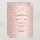 Invitation 40e anniversaire rose or diamant (Devant / Derrière)