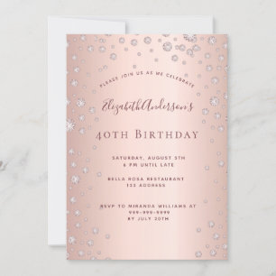 Invitation 40e anniversaire rose or diamant