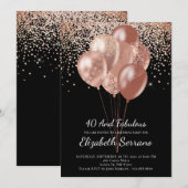 Invitation 40e anniversaire Rose Parties scintillant d'or sur (Devant / Derrière)