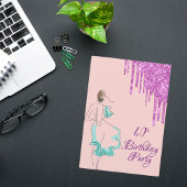 Invitation 40e anniversaire rose parties scintillant or robe