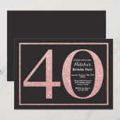 Invitation 40e Anniversaire Rose Pink Gold Parties scintillan (Devant / Derrière)