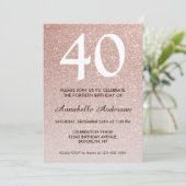 Invitation 40e anniversaire Rose Rose Parties scintillant or (Debout devant)