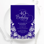 Invitation 40e anniversaire Roses d'argent violet<br><div class="desc">Elégante invitation à la fête du 40e anniversaire violet argent. Design classique avec rose, faux feuille argent et police de script de typographie. Carte invitation tendance parfaite pour une célébration anniversaire élégante. Personnalisez avec vos propres détails. Peut être customisé à n'importe quel âge. Invitations Zazzle imprimées ou téléchargement instantané modèle...</div>