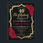 Invitation 40e anniversaire - Roses rouges noires d'or<br><div class="desc">40e anniversaire de célébration invitation. Design noir élégant avec de l'or de parties scintillant et des roses rouges. Parfait pour une soirée d'anniversaire élégante. Peut être customisé à n'importe quel âge.</div>