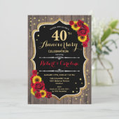 Invitation 40e Anniversaire - Roses Rouges Tournesols Bois (Debout devant)