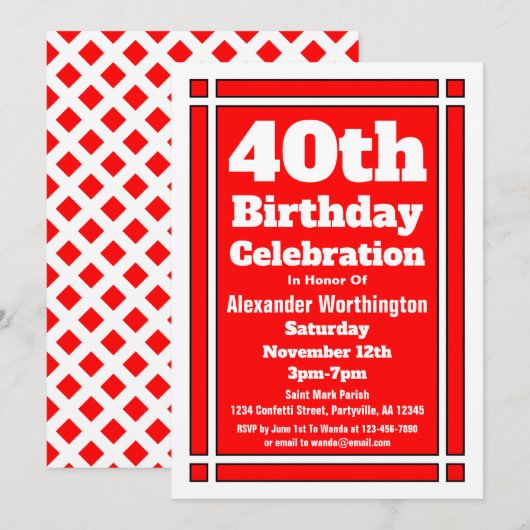 Invitation 40e anniversaire rouge (Devant / Derrière)