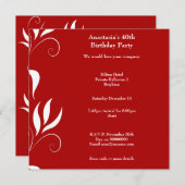 Invitation 40e anniversaire Rouge avec Floral blanc (Devant / Derrière)