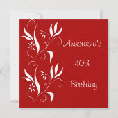 Invitation 40e anniversaire Rouge avec Floral blanc (Dos)