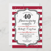 Invitation 40e Anniversaire - Rouge Blanc Argent Ruby (Devant)