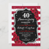Invitation 40e anniversaire - Rouge rubis argent noir (Devant)