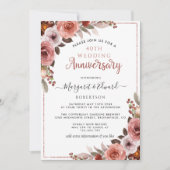 Invitation 40e Anniversaire Rouge Rubis, Blush Floral Or Rose (Devant)