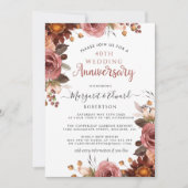 Invitation 40e Anniversaire Rouge Rubis, Floral Blush de Bour (Devant)