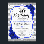 Invitation 40e anniversaire - Royal Blue Silver White Stripes<br><div class="desc">Invitation du 40e anniversaire. Design élégant en faux parties scintillant argent,  blanc et bleu roi. Doté d'un fort élégant,  rayures et roses bleus. Parfait pour une soirée d'anniversaire élégante. Peut être customisé à n'importe quel âge.</div>