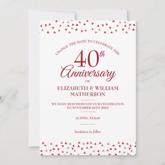 Invitation 40e anniversaire Rubis Changer la date (Devant)