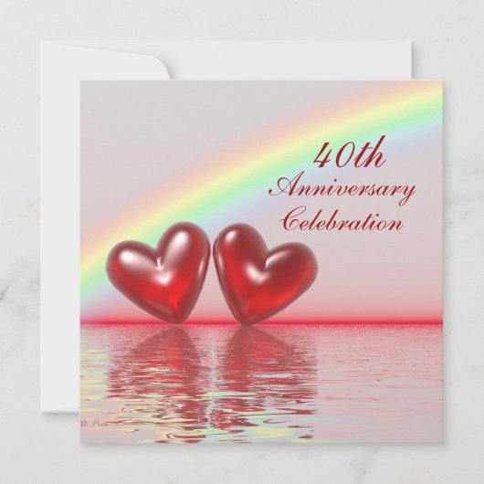 Invitation 40e Anniversaire Rubis Cœurs (Devant)