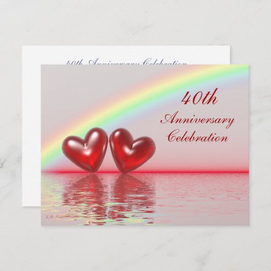 Invitation 40e anniversaire Rubis Cœurs (Devant / Derrière)