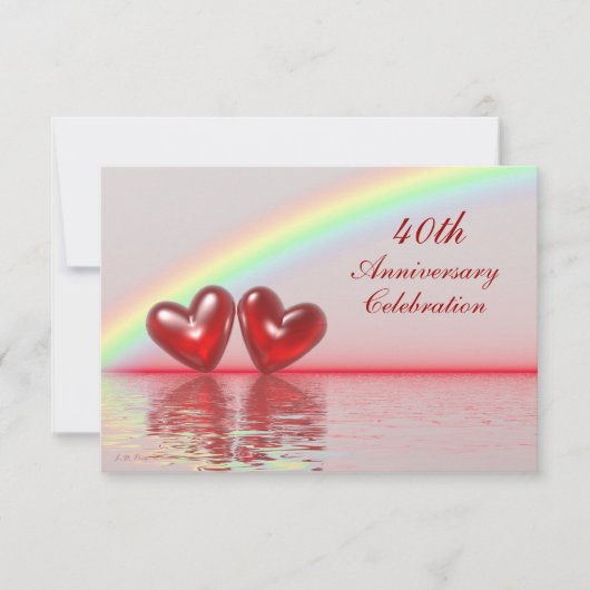 Invitation 40e Anniversaire Rubis Cœurs (Devant)