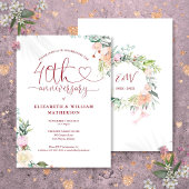 Invitation 40e anniversaire Ruby Heart Floral Monogramme