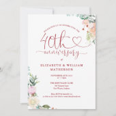 Invitation 40e anniversaire Ruby Heart Floral Monogramme (Devant)