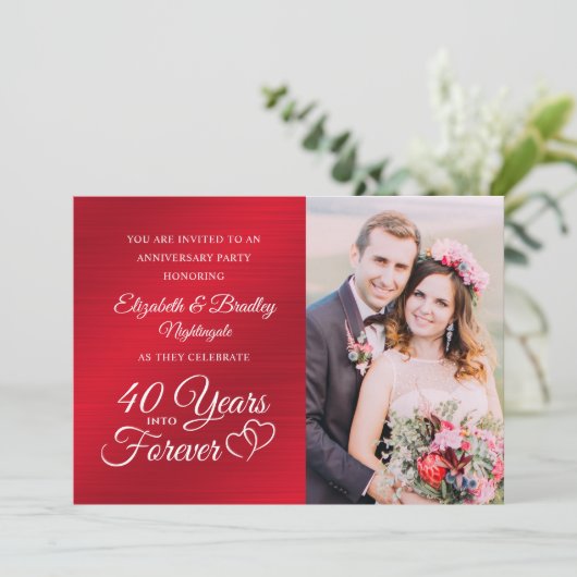 Invitation 40e Anniversaire Ruby Hearts ANNÉES EN FOREVER (Debout devant)