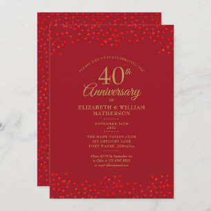 Invitation 40e anniversaire Ruby Love Hearts Confetti
