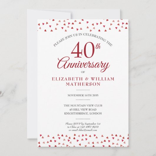Invitation 40e Anniversaire Ruby Love Hearts Confetti Photo (Devant)