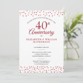Invitation 40e Anniversaire Ruby Love Hearts Confetti Photo (Debout devant)