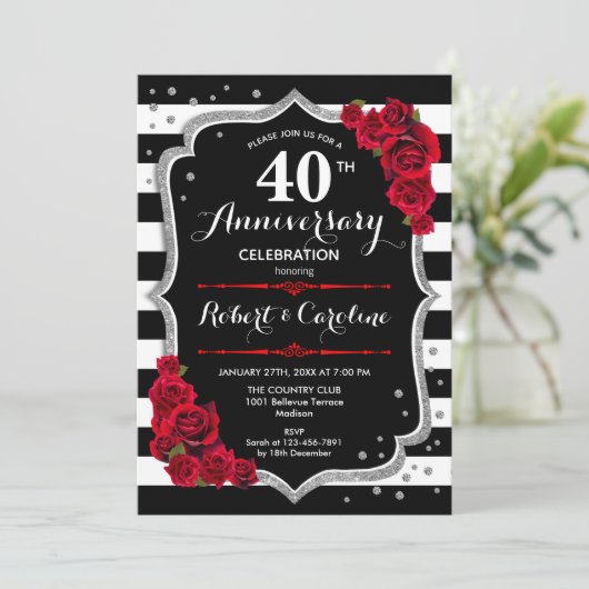 Invitation 40e anniversaire - Ruby Red Silver Black White (Debout devant)