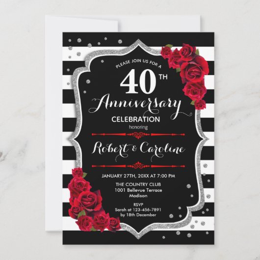 Invitation 40e anniversaire - Ruby Rouge Argent Noir Blanc (Devant)