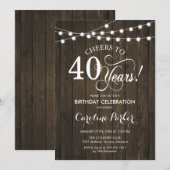 Invitation 40e anniversaire - Rustic Wood Motif (Devant / Derrière)
